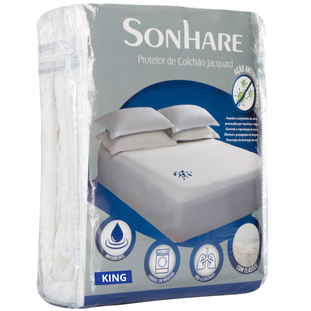Protetor de Colchão King Jacquard Naturalle Impermeável 193x203cm Branco