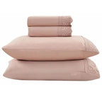 Jogo de  Roupa de Cama Casal  4 Peças  Hedrons Toque de Algodão Rendas  Rosa Tule