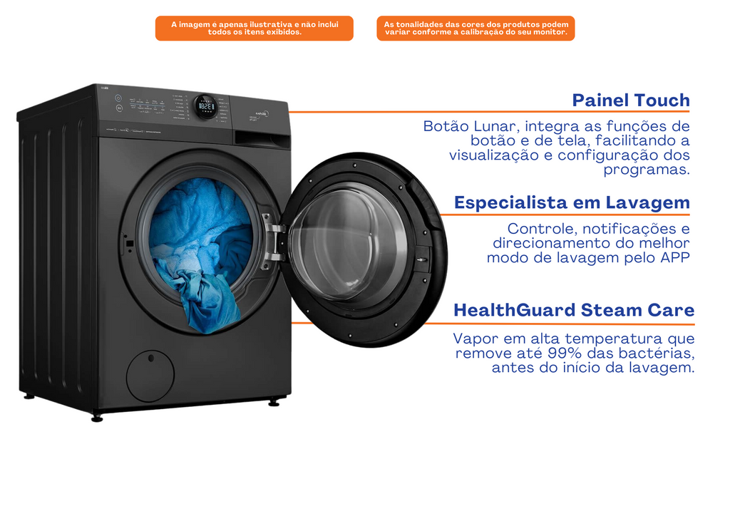Lavadora de Roupas Midea 13KG HealthGuard Smart Motor Inverter Titanium 220V