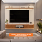Painel Capri com Led 215cm DJ Móveis Off White e Freijó