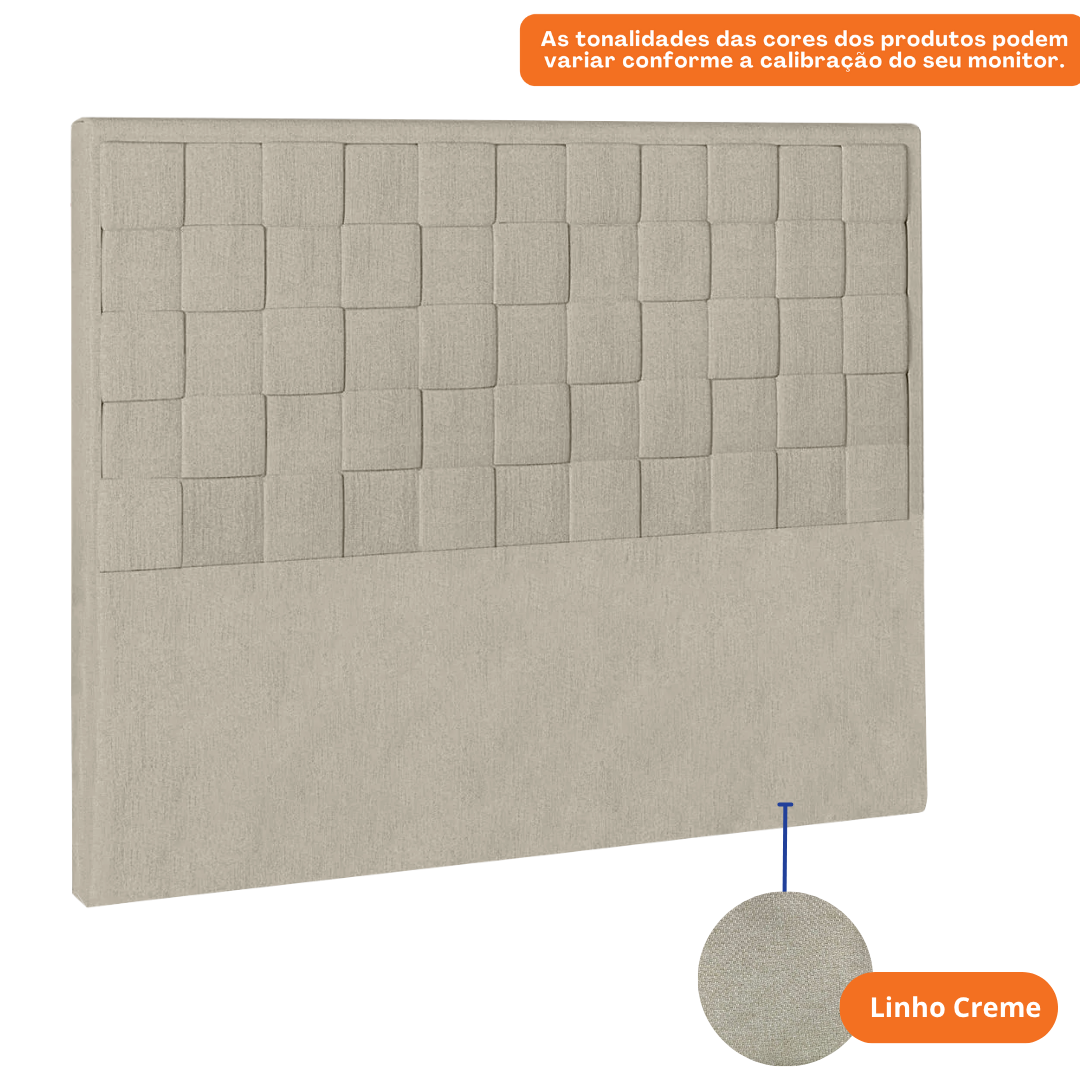 Cabeceira Prisma Perfan 140x12cm Quadrados Linho Creme