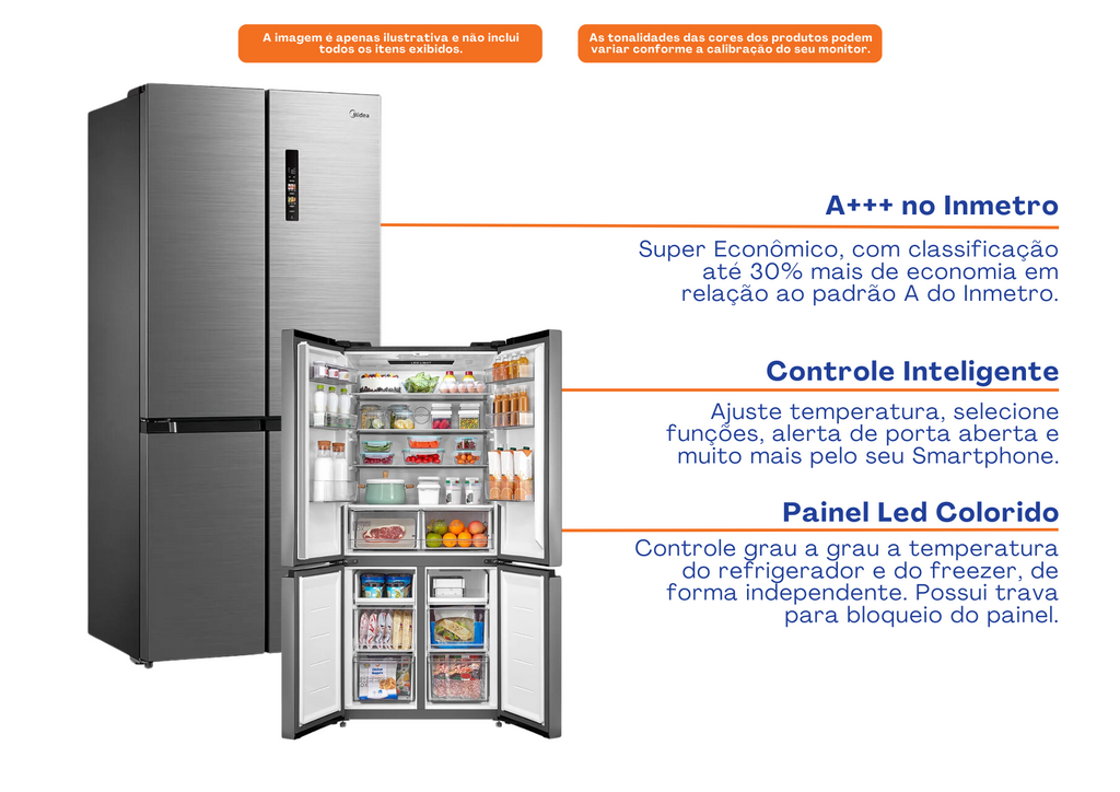 Refrigerador Midea 474L MultiDoor Smart Inverter Inox Bivolt