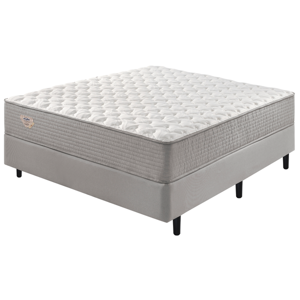 Conjunto Cama Box Agile Casal Ecoflex 138x188x55cm Molas Ensacadas Cinza Chumbo