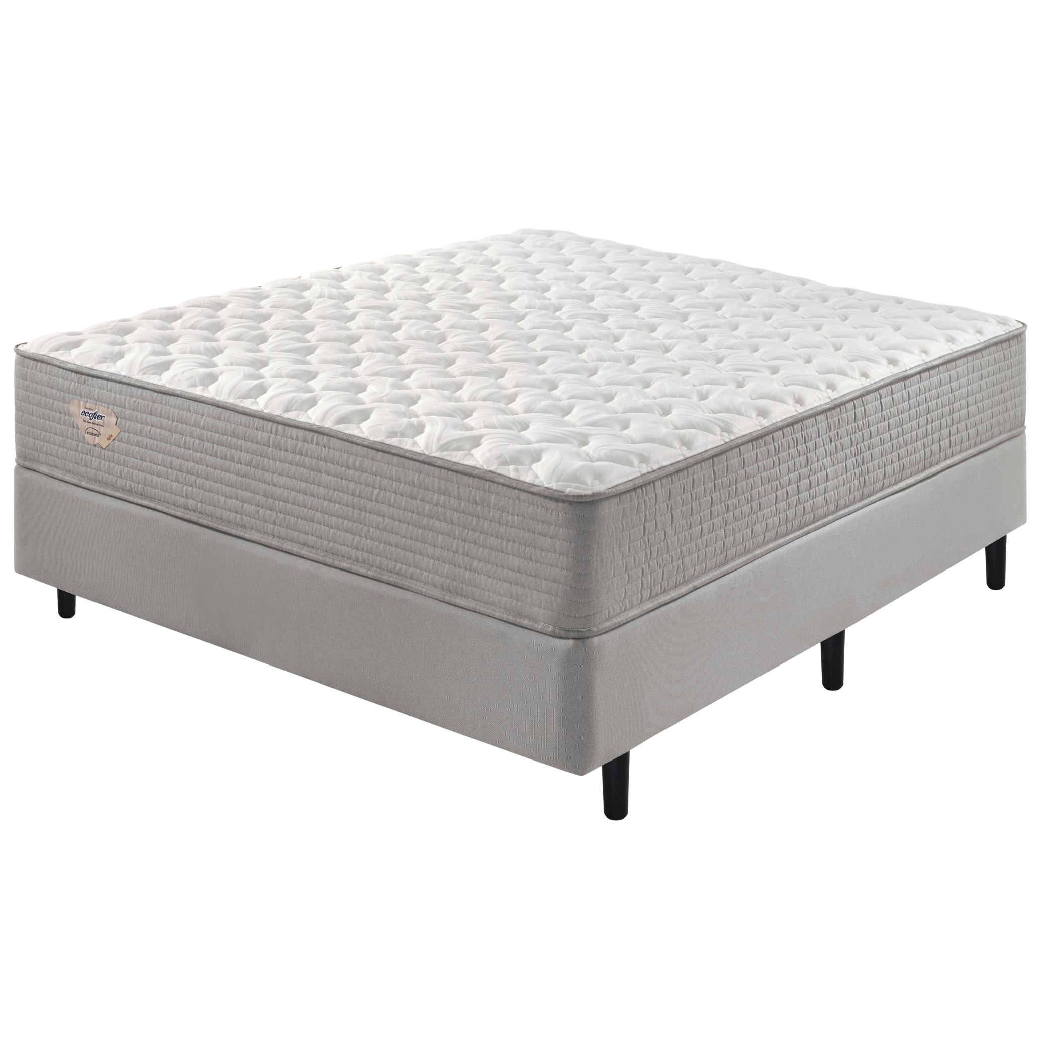 Conjunto Cama Box Agile Casal Ecoflex 138x188x55cm Molas Ensacadas Cinza Chumbo