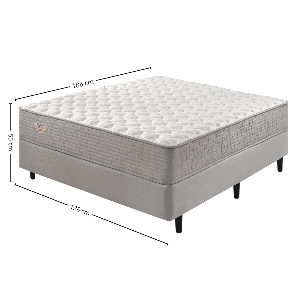 Conjunto Cama Box Agile Casal Ecoflex 138x188x55cm Molas Ensacadas Cinza Chumbo