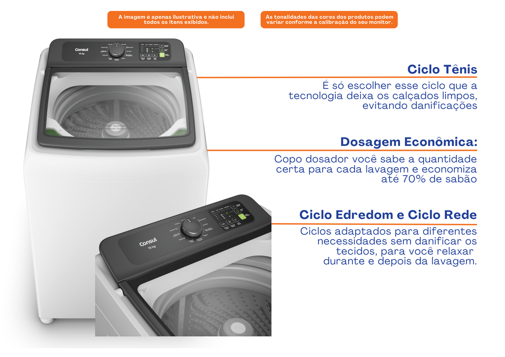 Lavadora de Roupas Consul 15Kg CWN15A Modo Eco Cesto Inox Branco 220V