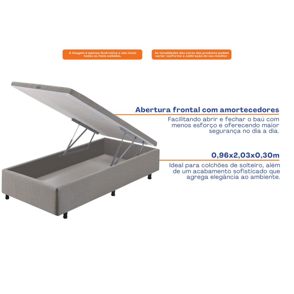 Base Baú Para Colchão Solteiro Queen Ecoflex 96x203x30 Cinza Chumbo