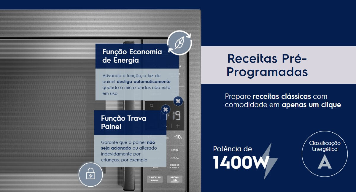 Micro-ondas de Embutir Electrolux 34L Experience com Painel Touch Cinza 220V