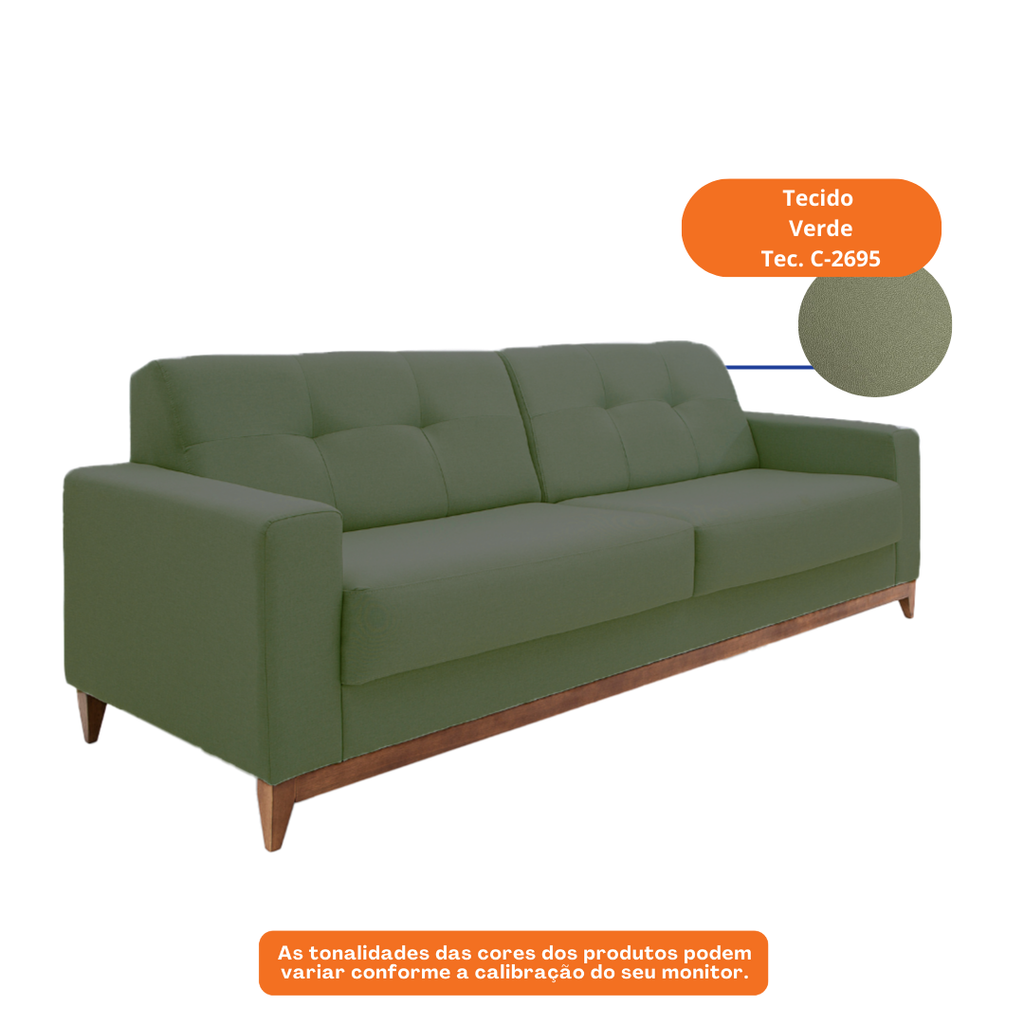 Sofá Living MH4219 180cm Herval 2 assentos Base Madeira Verde