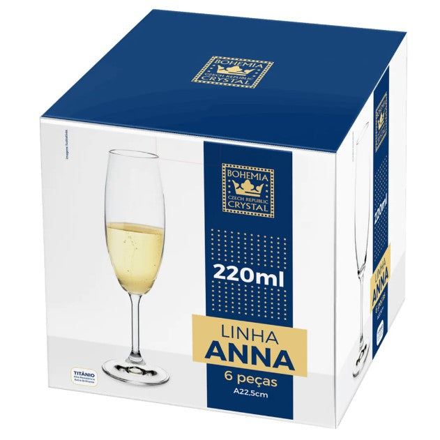 Jogo de 6 Taças para Champanhe Full-Fit em Cristal Ecológico 220ml