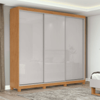 Roupeiro Quadrix Lopas 230cm 3 Portas Correr 100% MDF com Pés Flex Amêndoa e Off White