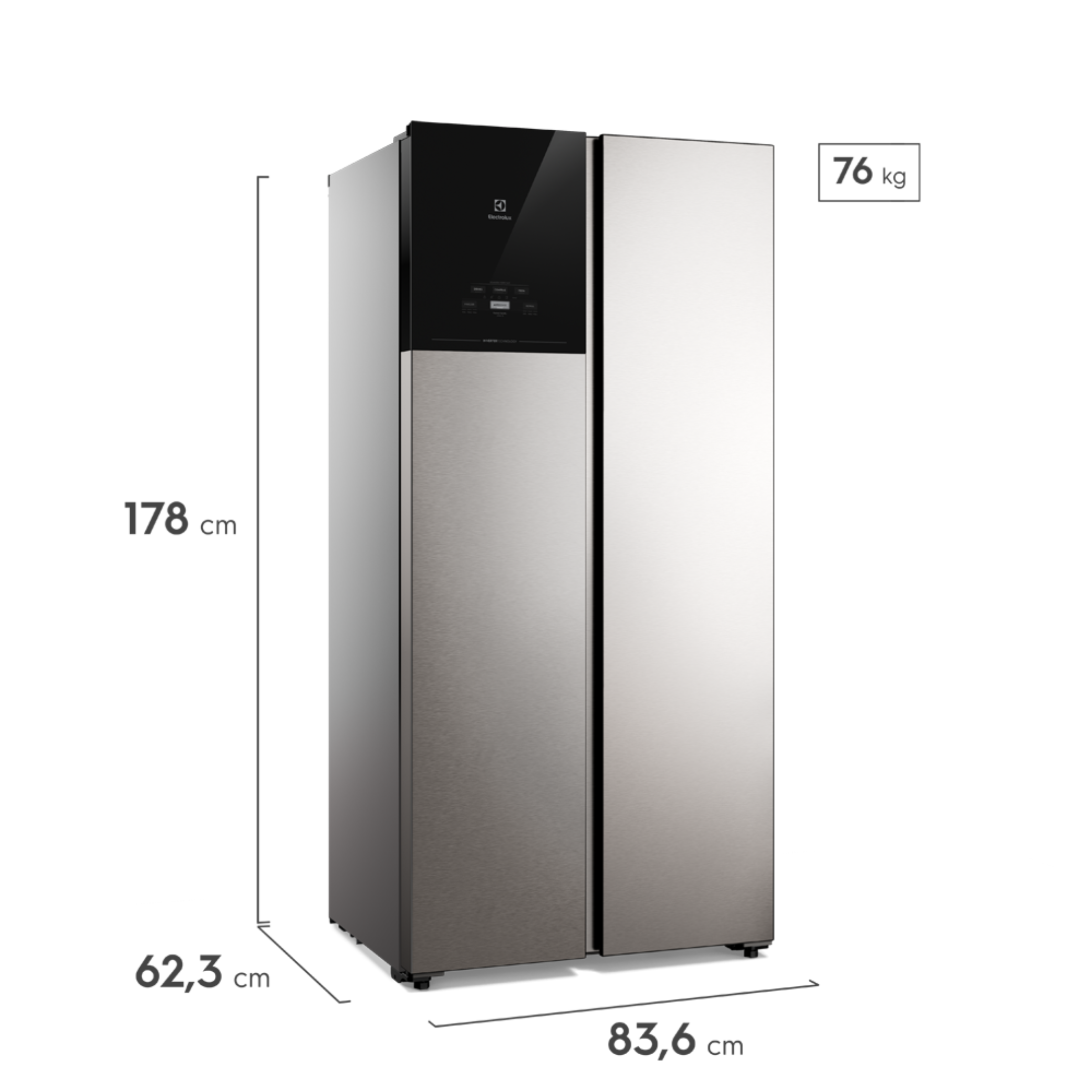Refrigerador Electrolux 431L ES40S Side by Side Autosense Inverter Inox Look Bivolt