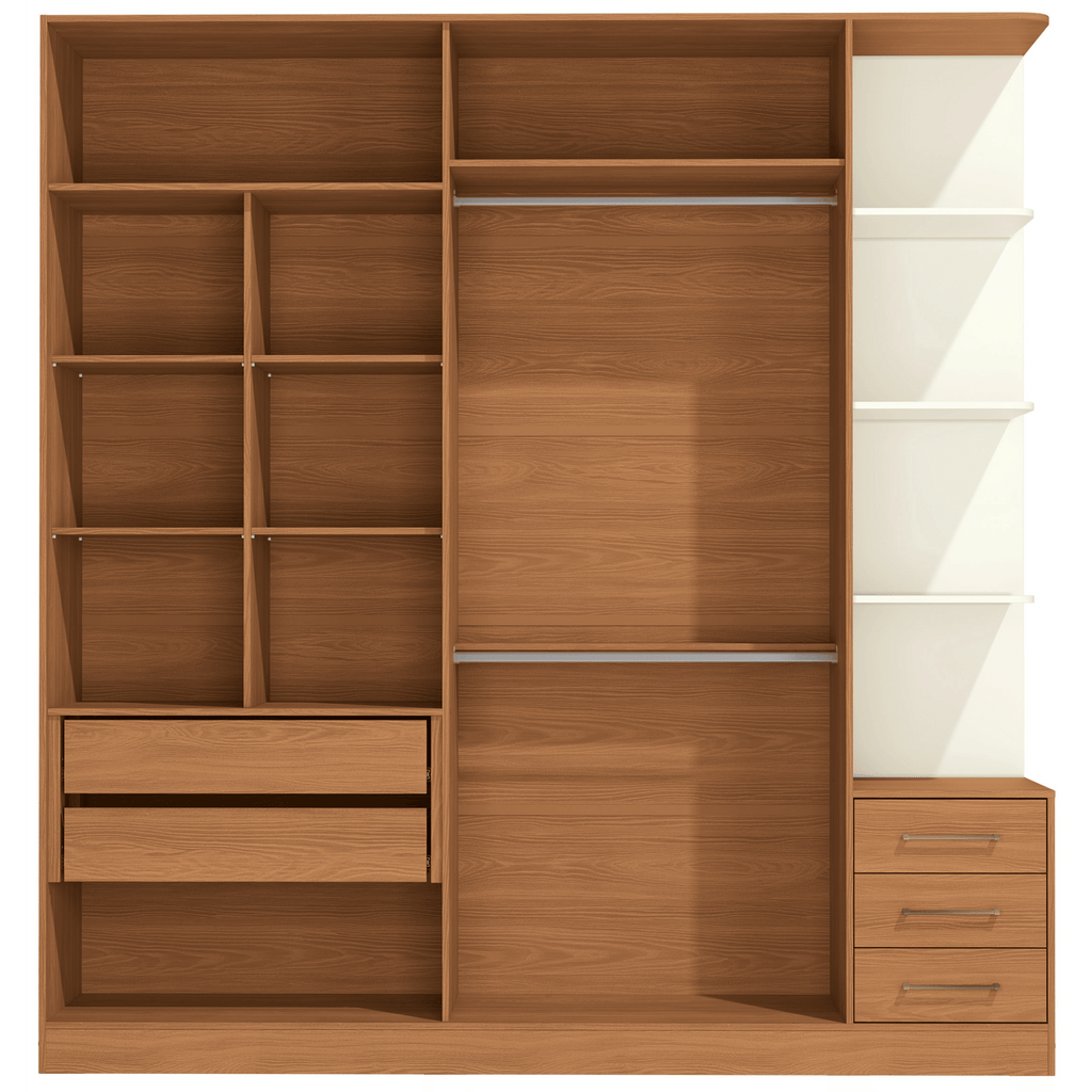 Roupeiro T593 Kappesberg 220cm 4 Portas 3 Gavetas e Nichos Canela e Off White