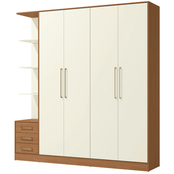 Roupeiro T593 Kappesberg 220cm 4 Portas 3 Gavetas e Nichos Canela e Off White