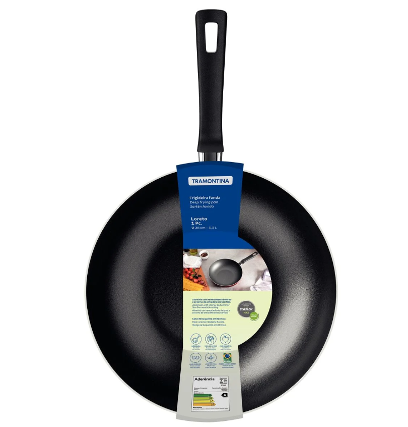Frigideira Funda Tramontina Loreto em Alumínio com Revestimento Interno e Externo em Antiaderente Starflon Max Grafite 28 cm 3,3 L