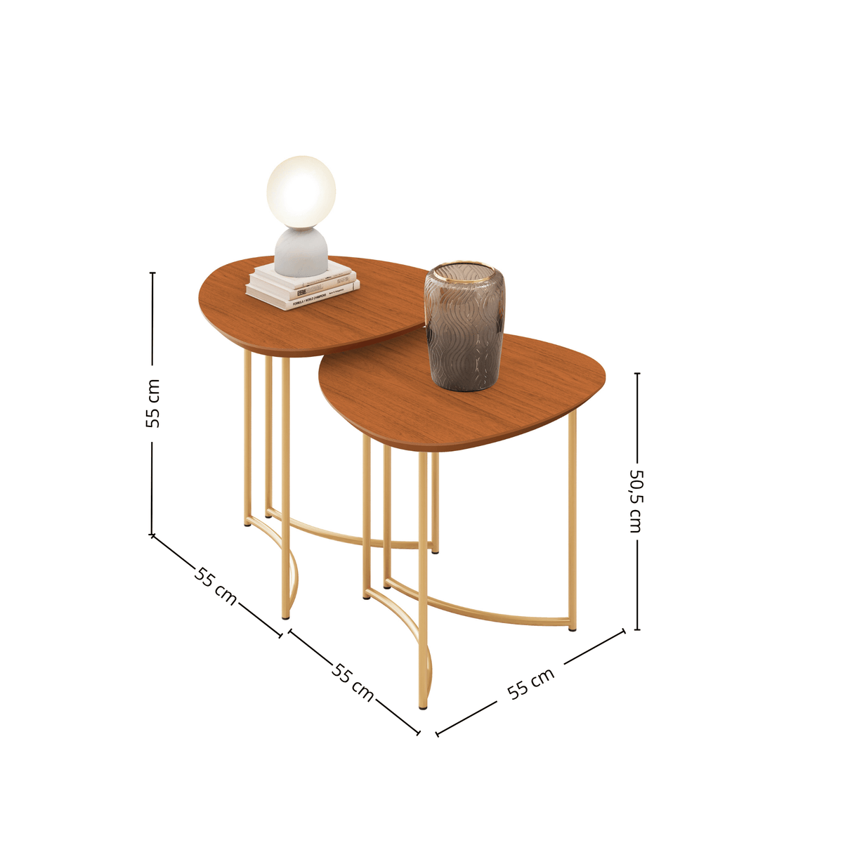Mesa Lateral Pétala DJ Móveis Orgânica Pé Dourado Freijó