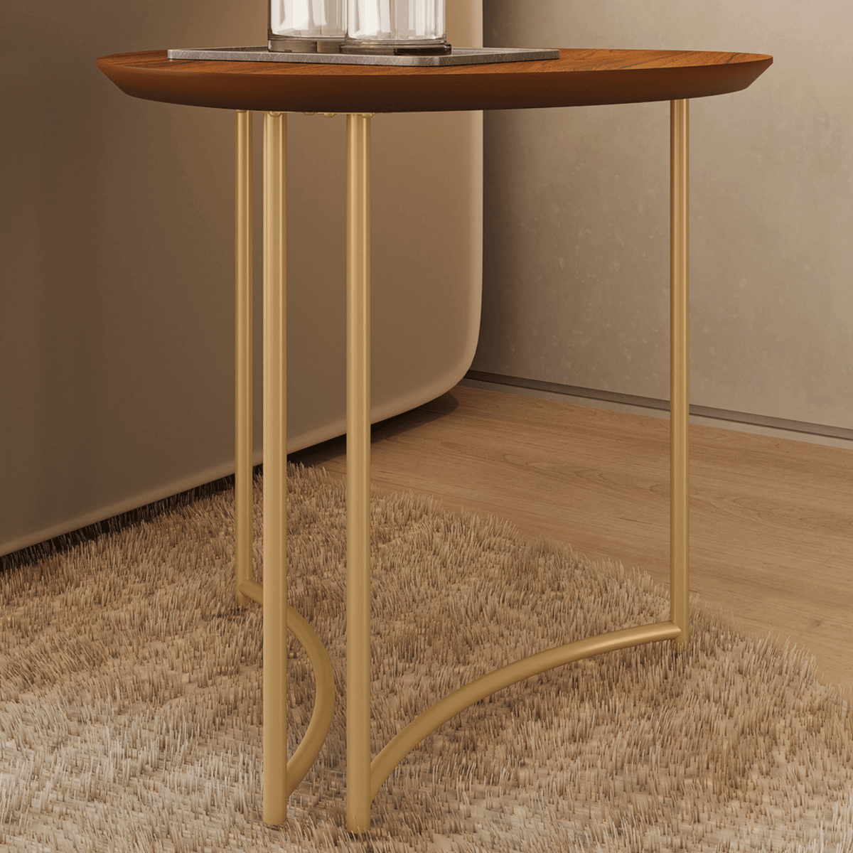 Mesa Lateral Pétala DJ Móveis Orgânica Pé Dourado Freijó
