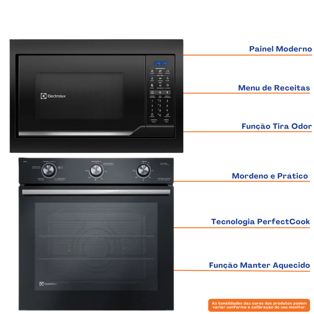 Kit Electrolux de Embutir Forno Elétrico 80L PerfectCook + Micro-ondas 34L 220V