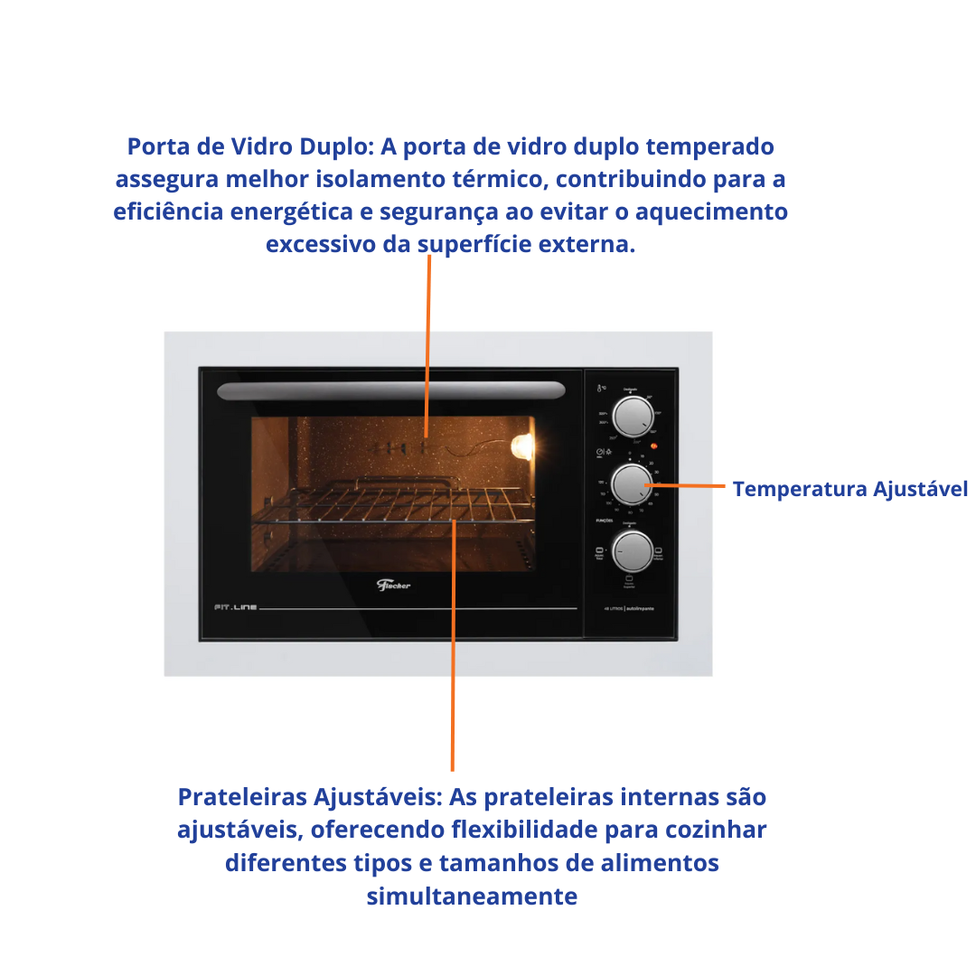 Forno de Embutir Elétrico Fischer 48L Fit Line Branco 220V