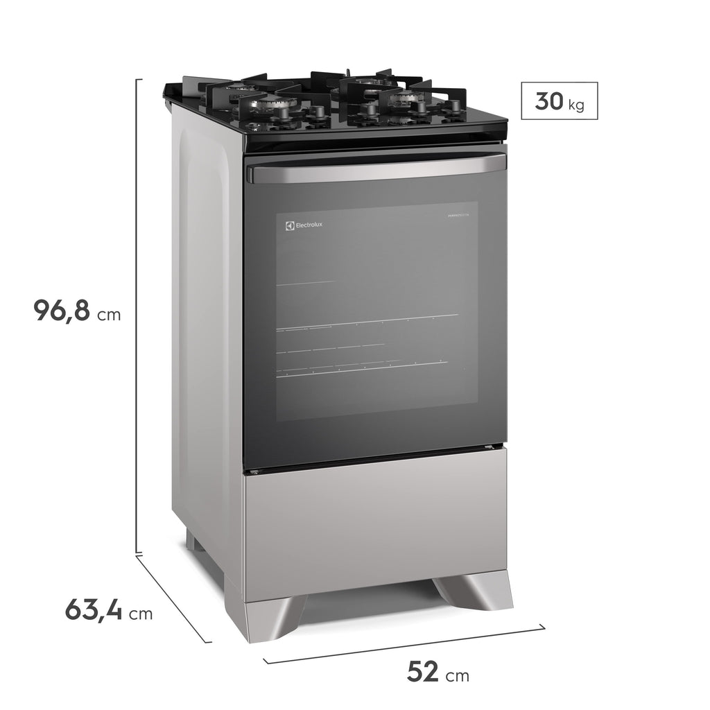 Fogão 4 Bocas Electrolux Efficient FE4GS com PerfectCook e Mesa de Vidro Prata Bivolt