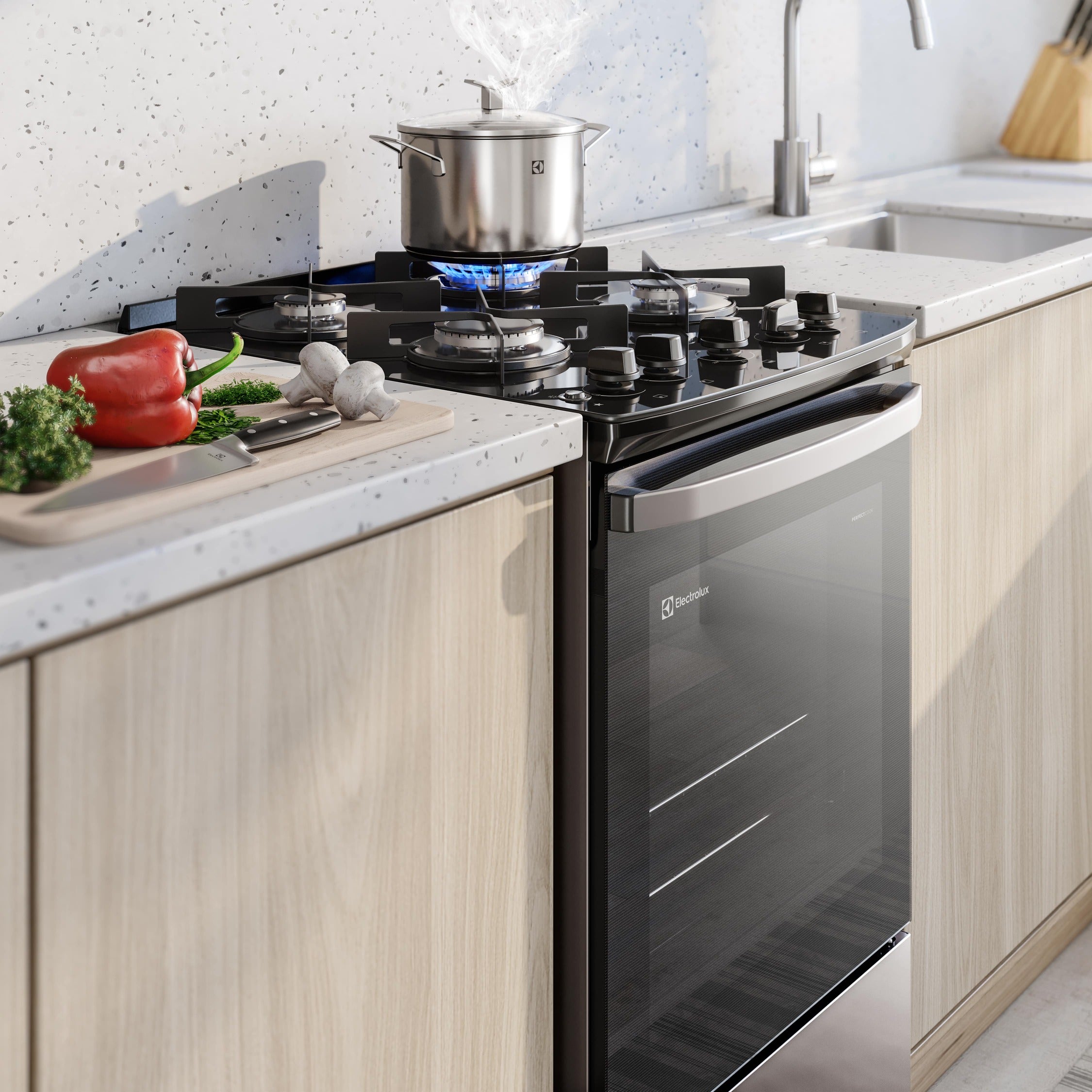 Fogão 4 Bocas Electrolux Efficient FE4GS com PerfectCook e Mesa de Vidro Prata Bivolt