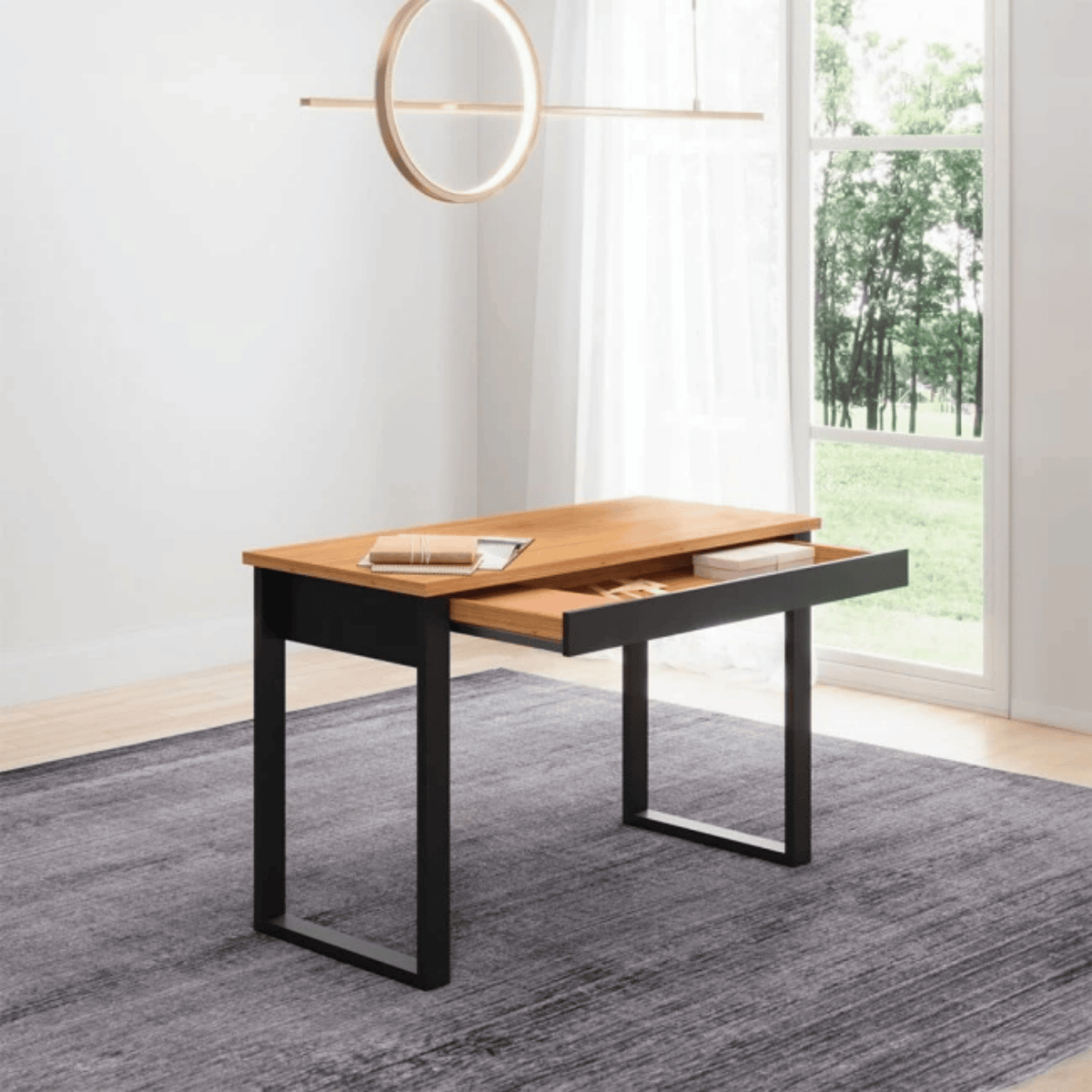 Escrivaninha Dalla Costa F24 118cm 1 Gaveta 100% MDF Freijó e Preto