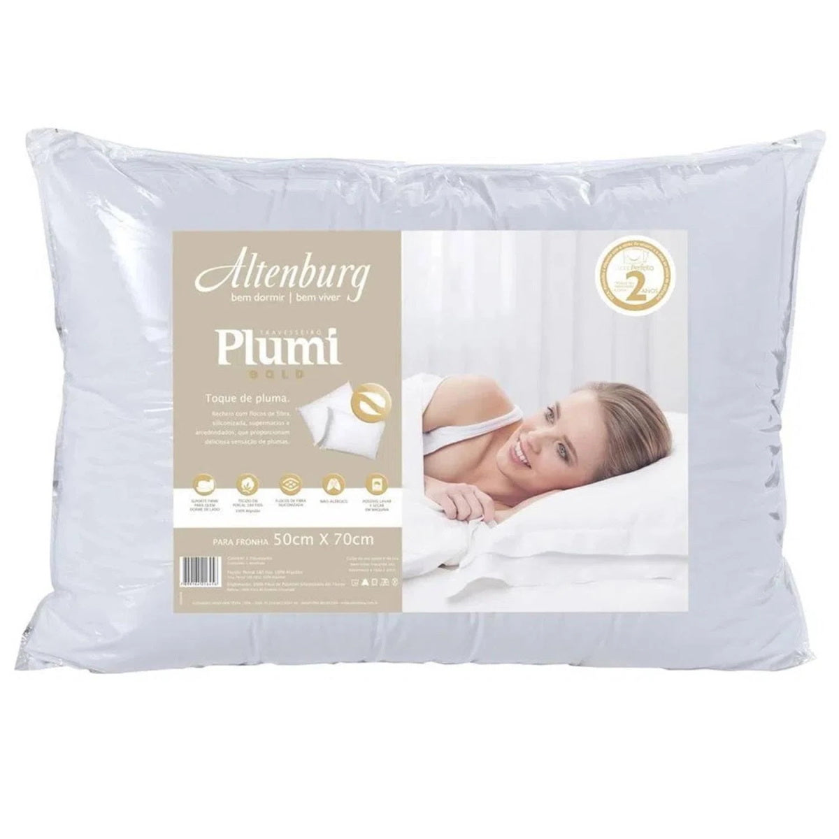 Travesseiro Altenburg Plumi Gold 70x50cm Branco