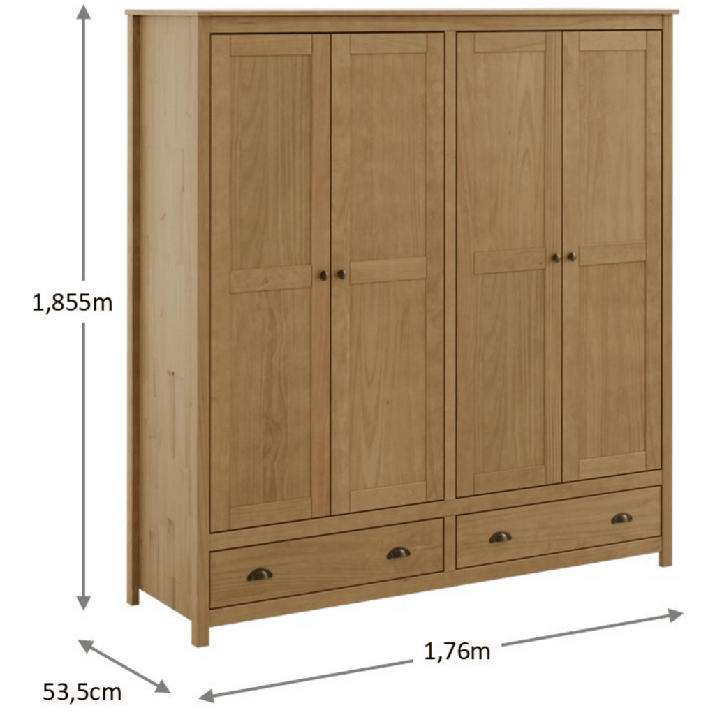 Roupeiro Topazio Finestra 176cm 4 Portas 2 Gavetas 100% Madeira Maciça Freijó