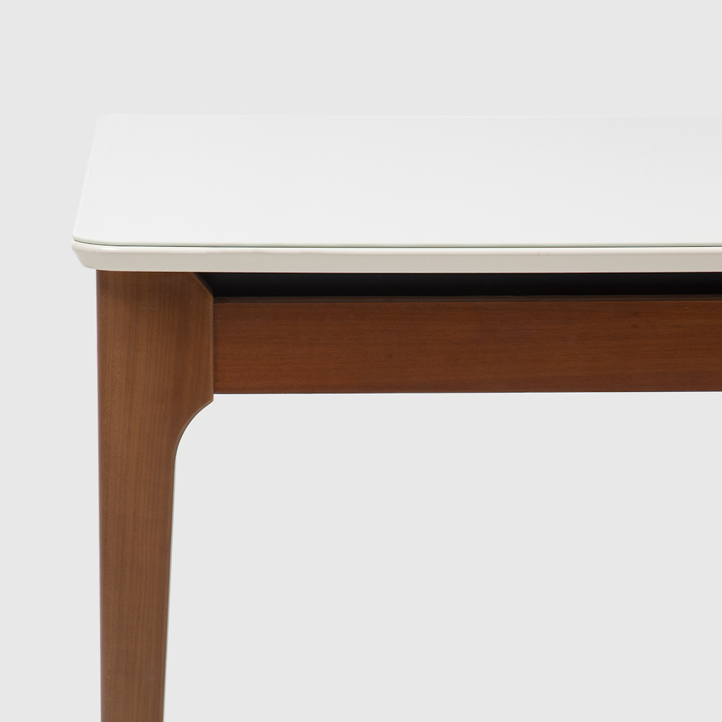 Mesa Retangular Addar Província 135x90cm Natural Tampo Vidro Off White