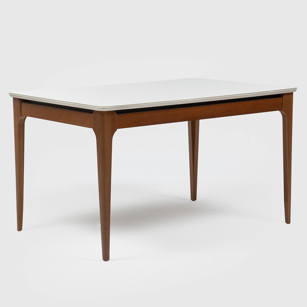 Mesa Retangular Addar Província 135x90cm Natural Tampo Vidro Off White