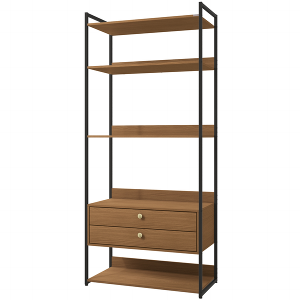 Armário Industrial Closet LI049 Kappesberg 89cm 5 Prateleiras 2 Gavetas Canela e Preto Fosco