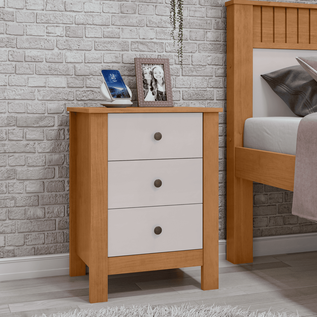Mesa de Cabeceira Maggiore Lopas 3 Gavetas Amêndoa e Off White