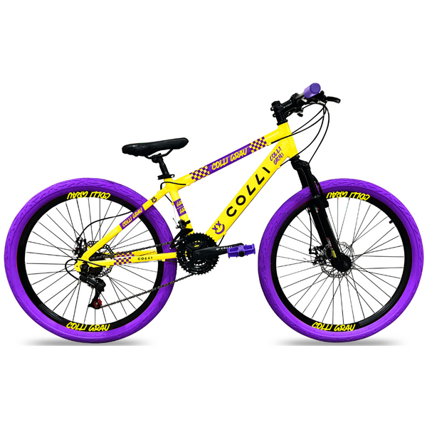 Bicicleta Colli Grau Aro 26 Freio a Disco 21 Velocidades Amarelo Fosco