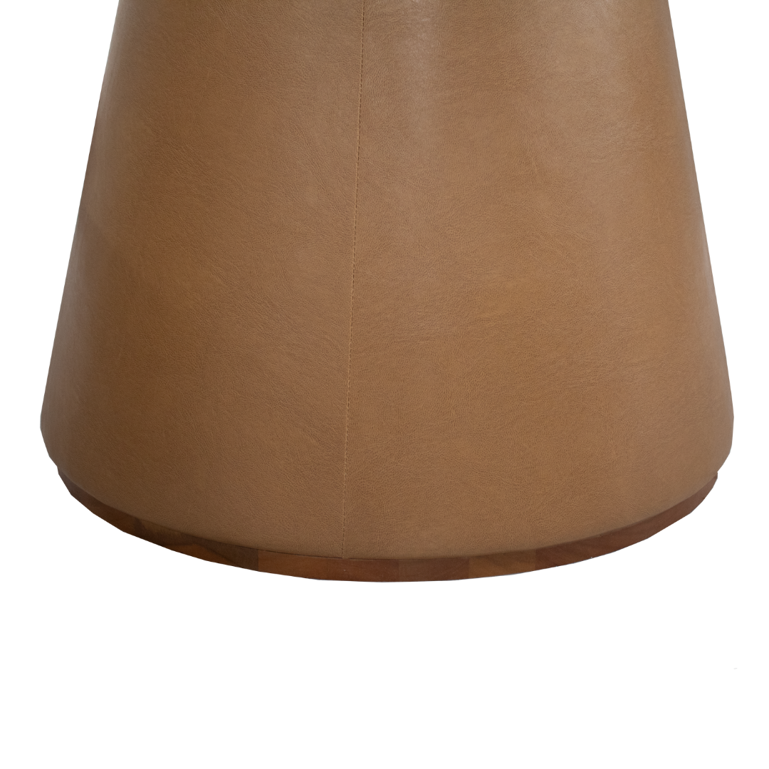 Mesa Redonda Maisa Artsoli 135x135cm Courino Caramelo Tampo com Vidro Off White
