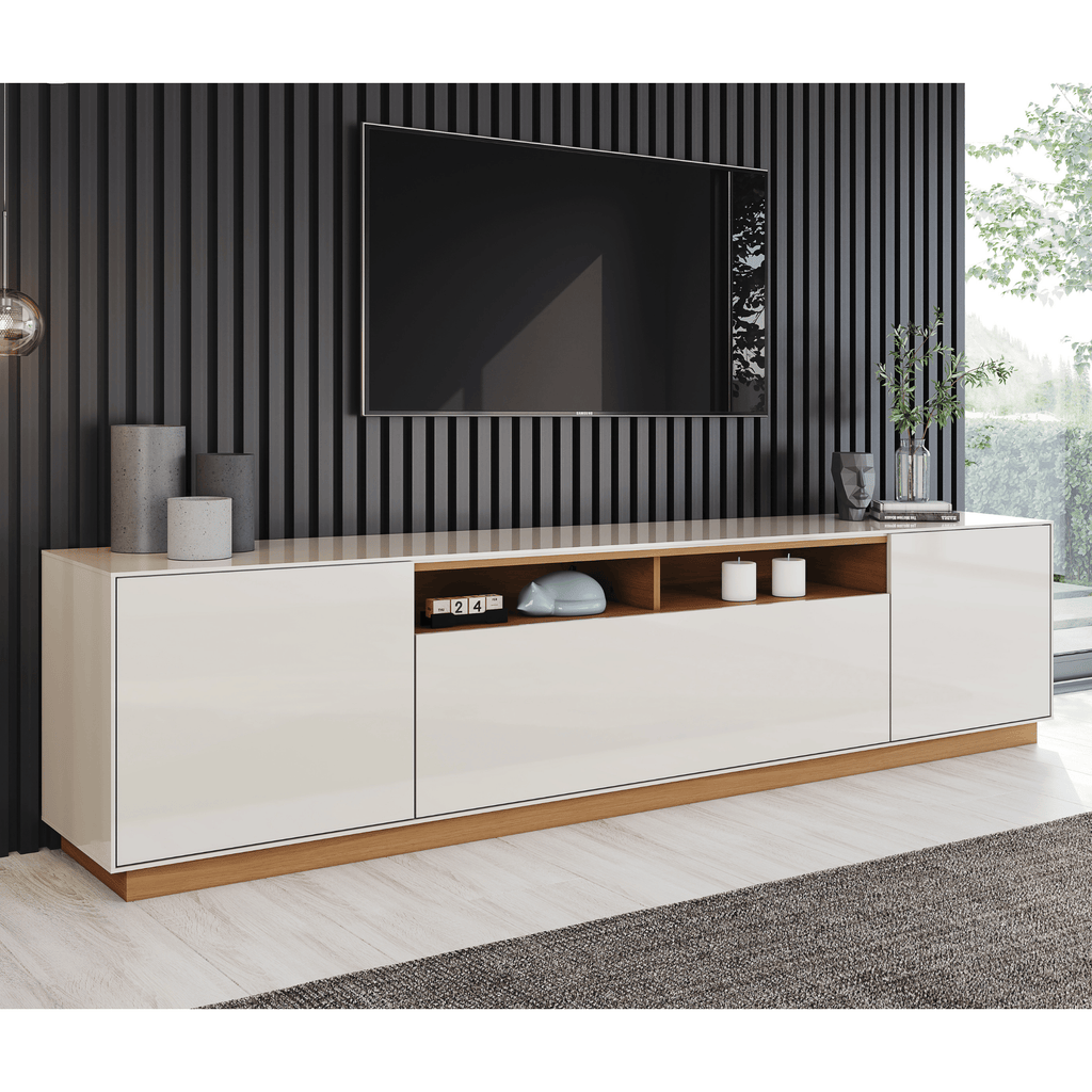 Rack Domus Henn 220cm 3 Portas Off White e Cinamomo