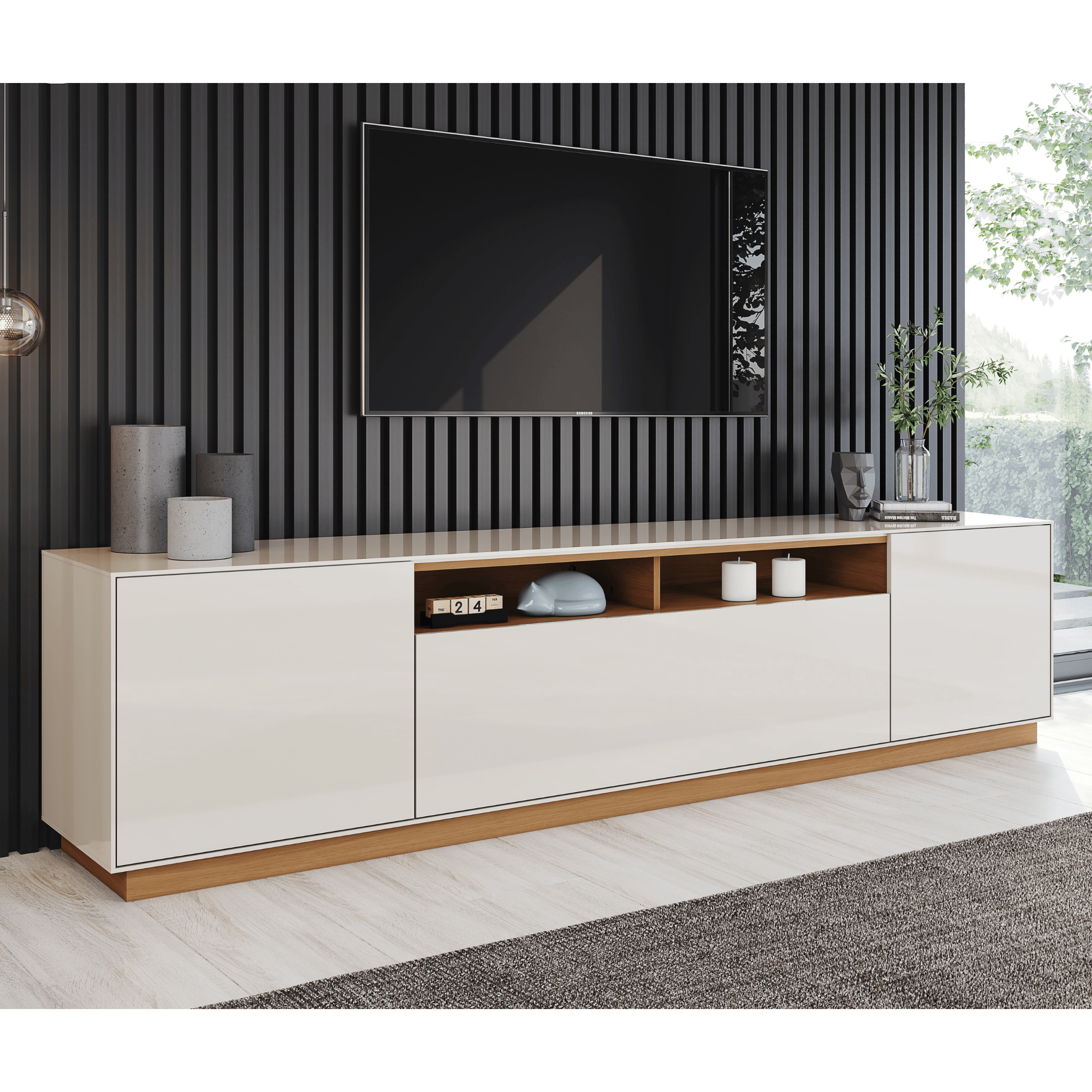 Rack Domus Henn 220cm 3 Portas Off White e Cinamomo