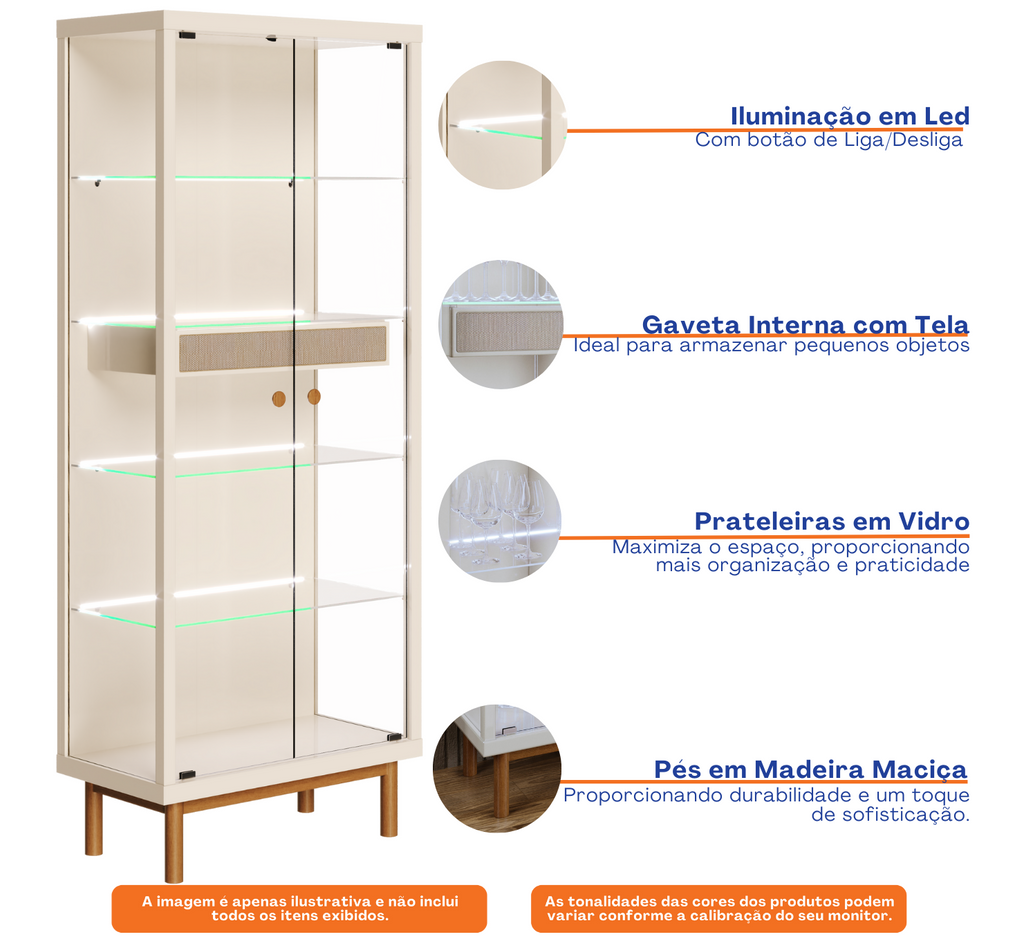 Cristaleira Dune com LED Imcal 74cm Off White