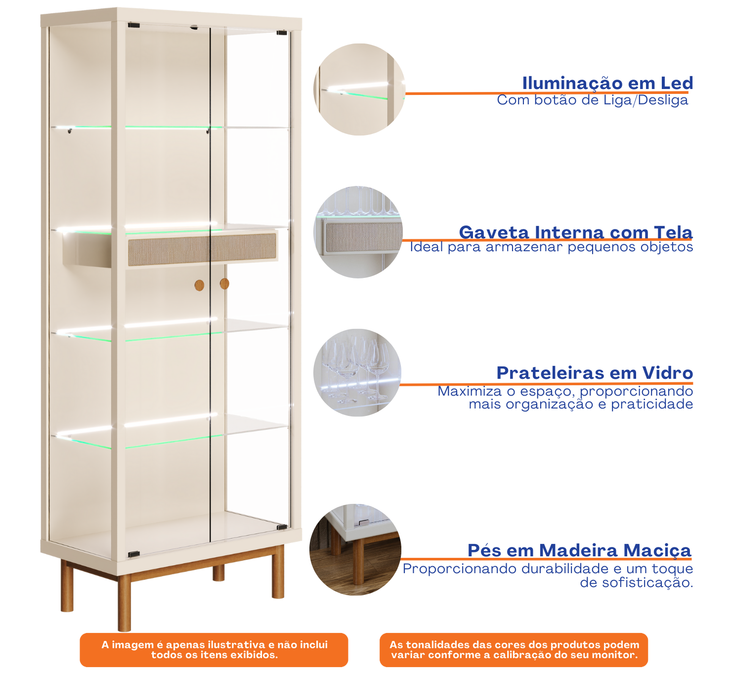 Cristaleira Dune com LED Imcal 74cm Off White