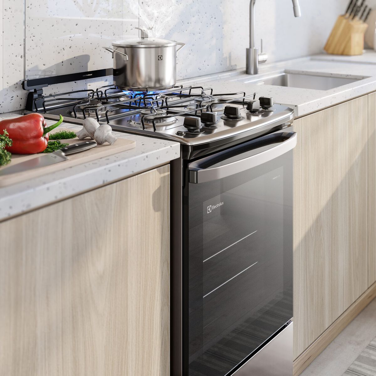 Fogão 4 Bocas Electrolux Efficient FE4IS com Mesa Inox, PerfectCook e VaporBake Prata Bivolt