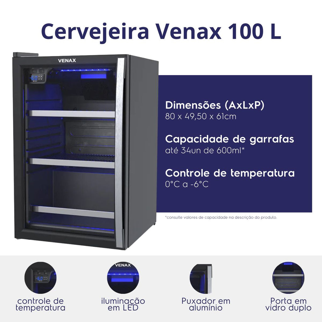 Cervejeira Venax 100L Blue Ligth Porta Invertida 19919 Preto Fosco 110V