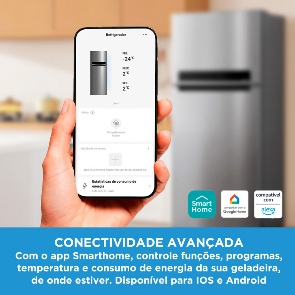 Refrigerador Midea 491L Duplex Inverter Inox Bivolt