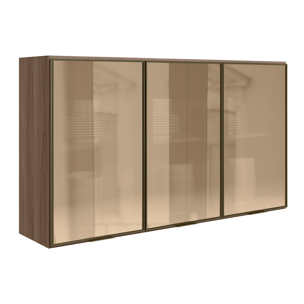 Armário Aéreo Nicioli Kali 120x68cm 100% MDF 3 Portas Vidro Reflecta Carvalho Tok