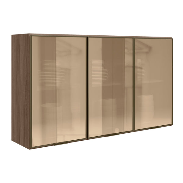 Armário Aéreo Nicioli Kali 120x68cm 100% MDF 3 Portas Vidro Reflecta Carvalho Tok