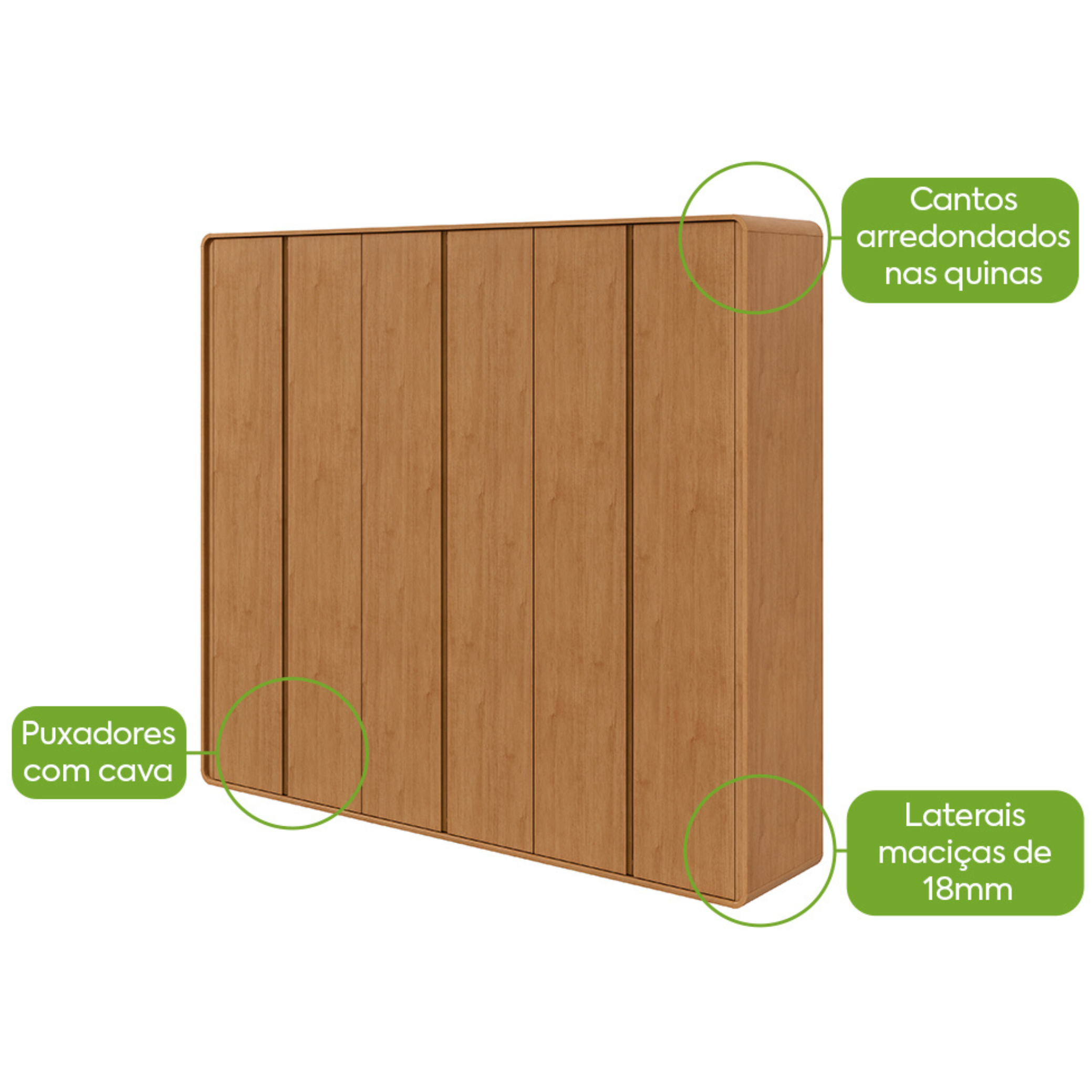 Roupeiro Loop Lopas 270cm 100% MDF 6 Portas  Amêndoa Clean