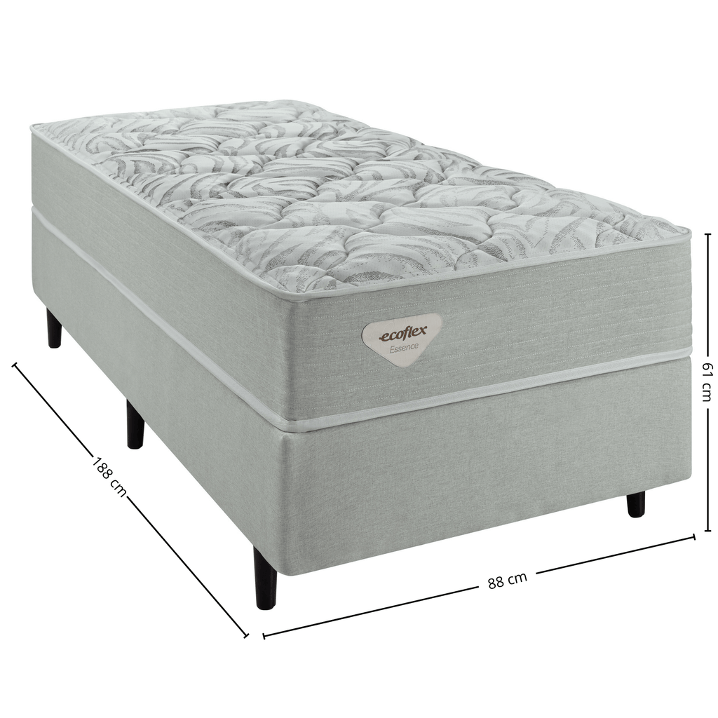 Conjunto Cama Box Luno Solteiro Ecoflex 88X188x61 Molas Ensacadas Prata
