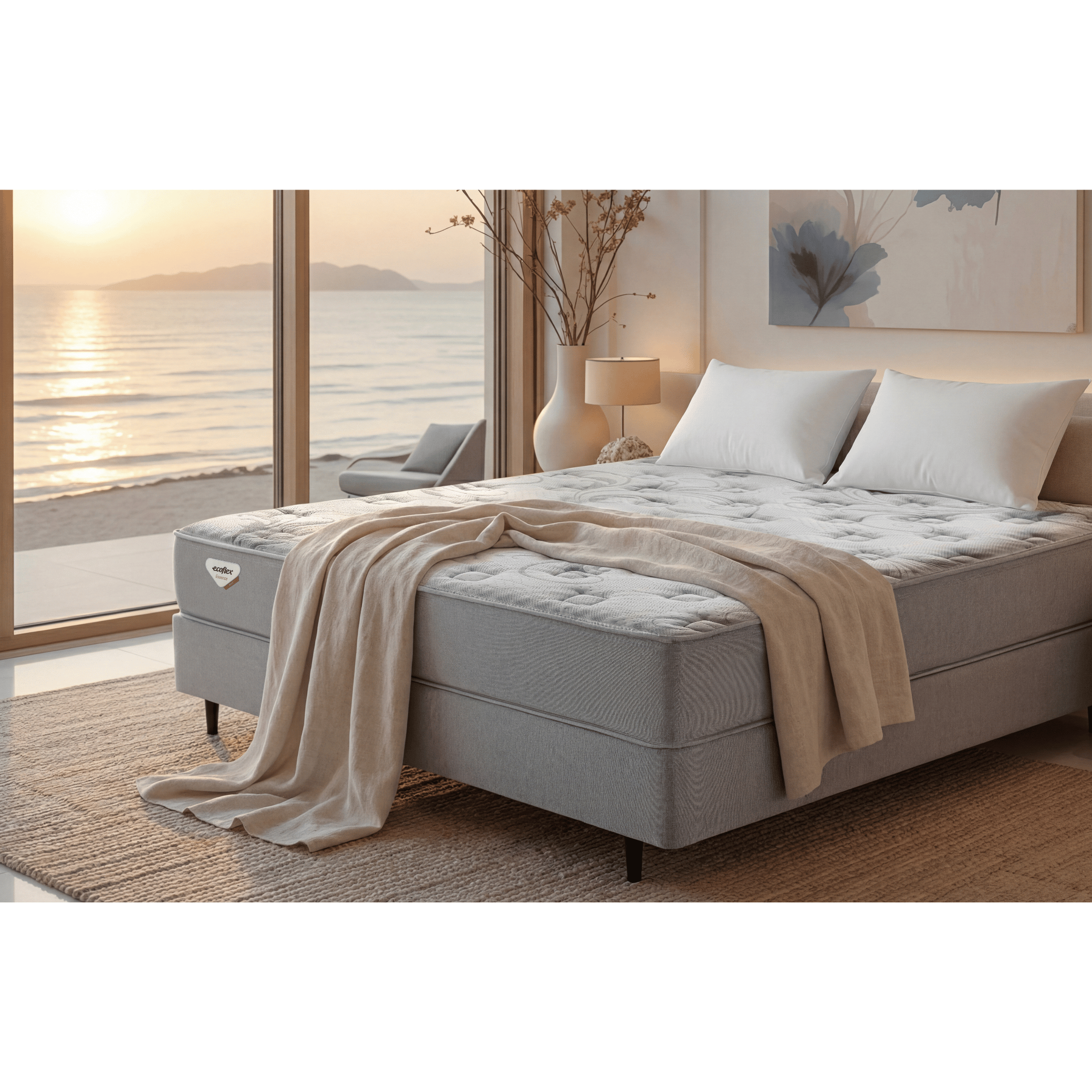 Conjunto Cama Box Blend Casal Ecoflex 128x188x56cm Molas Ensacadas Wide PZ3 Prata