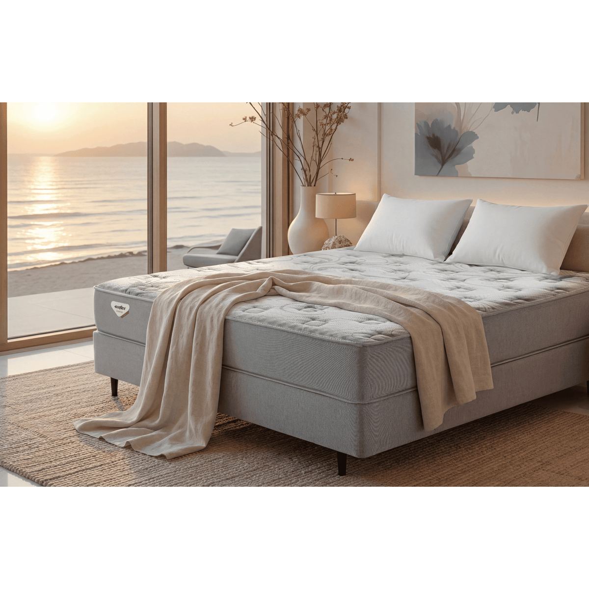Conjunto Cama Box Blend Casal Ecoflex 128x188x56cm Molas Ensacadas Wide PZ3 Prata