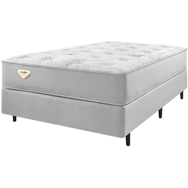 Conjunto Cama Box Blend Casal Ecoflex 128x188x56cm Molas Ensacadas Wide PZ3 Prata