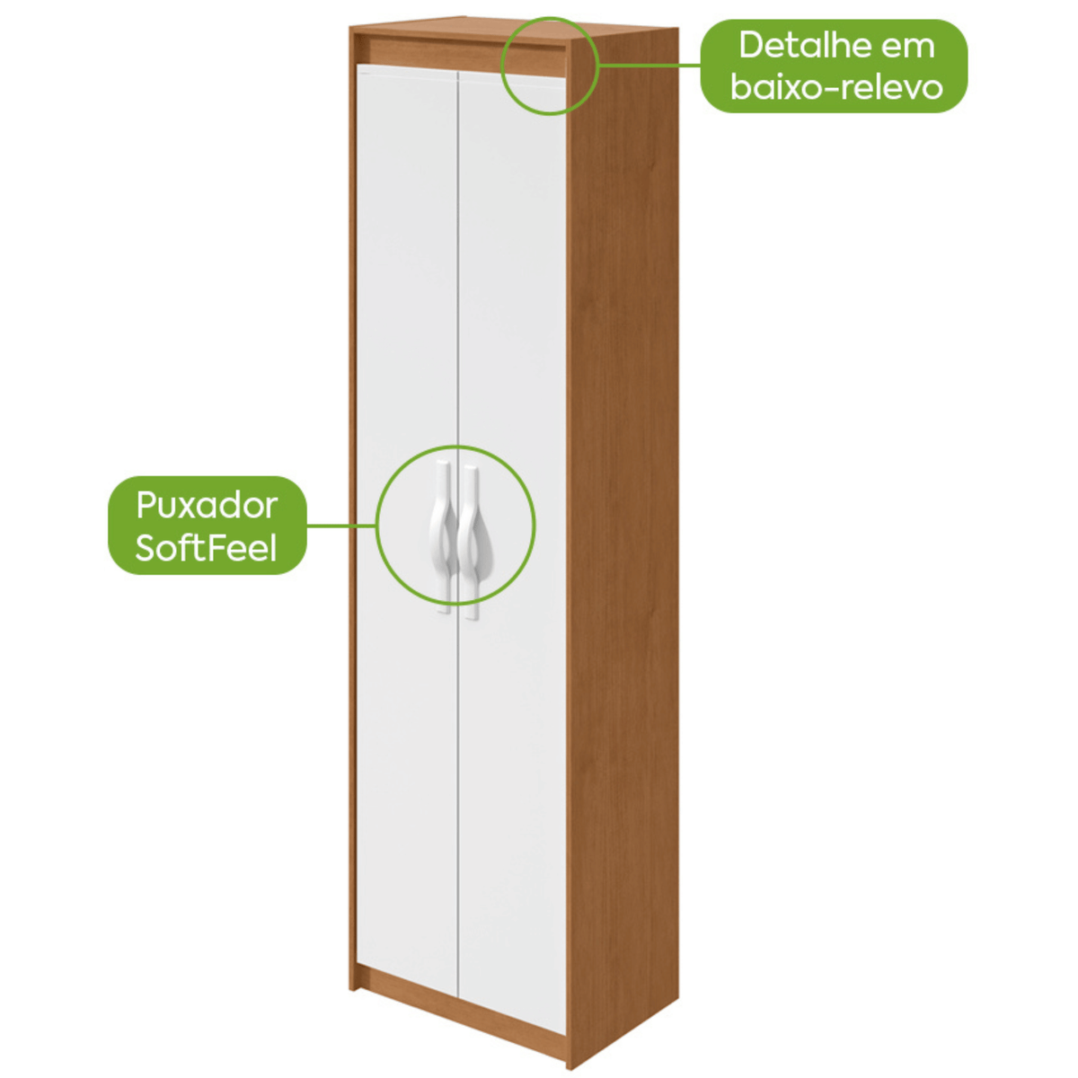 Armário Multiuso Bliss Lopas 2 Portas 50cm Amêndoa e Branco