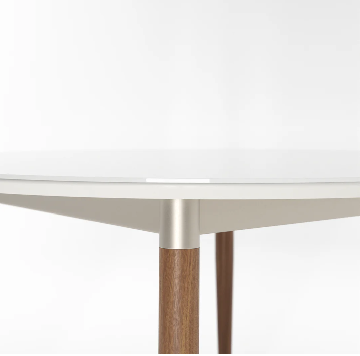 Mesa Abbey Redonda cor Natural Off White Fosco e Champanhe